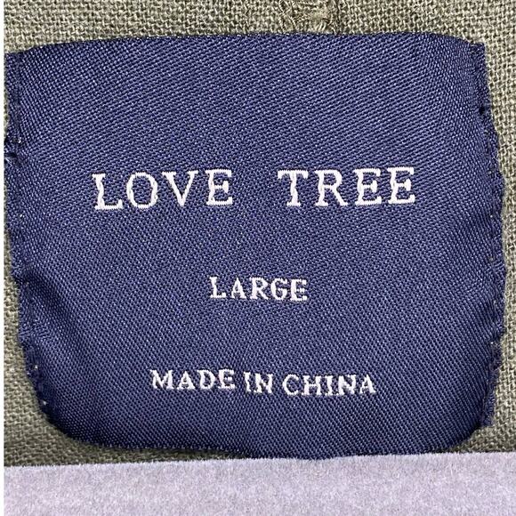 Love Tree Linen Jacket Blazer Olive Army Green Utility Jacket Size Large - Picture 3 of 5